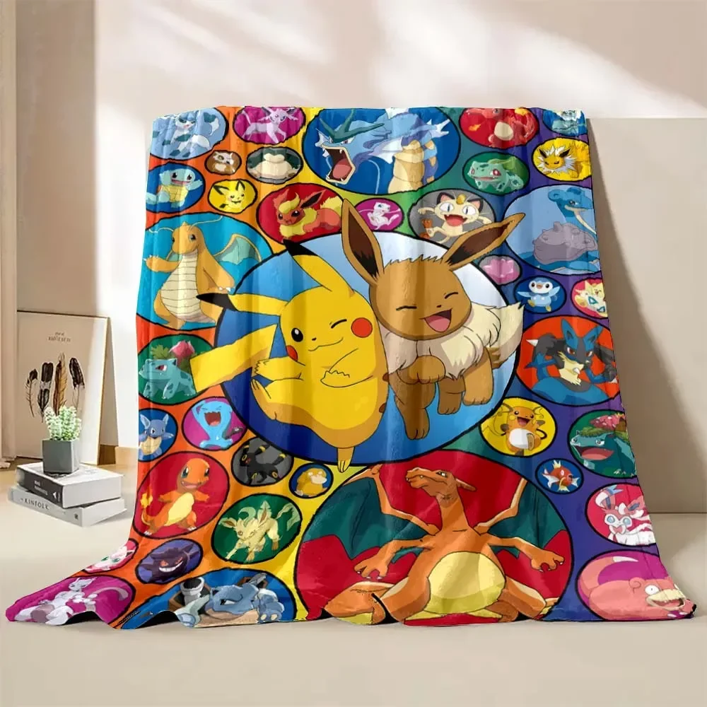 Poke-mon Pikachu Anime Coperta Cartone animato giapponese Morbida coperta soffice Peluche Copriletto Divano Camera da letto Coperta calda Regalo