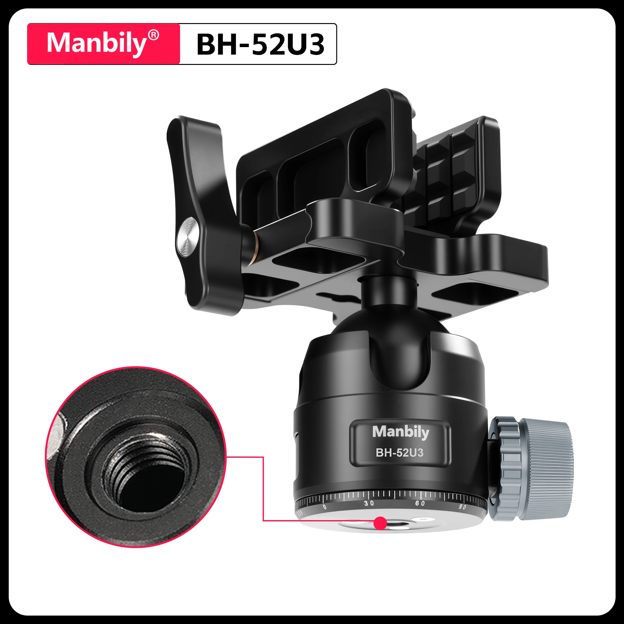 

Manbily 52mm Low Profile Ballhead Heavy Duty Aluminum Saddle Mount Clamp Adapter Professional for Hunting Max Load 25kg
