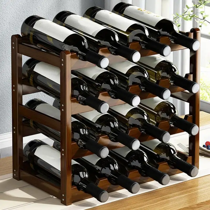 Solid Wood Wine Rack Cabinet Home Decoration Wine Display Rack Table Creative Wine Bottle Stand 4 Tier Wooden Red Wine Shelf