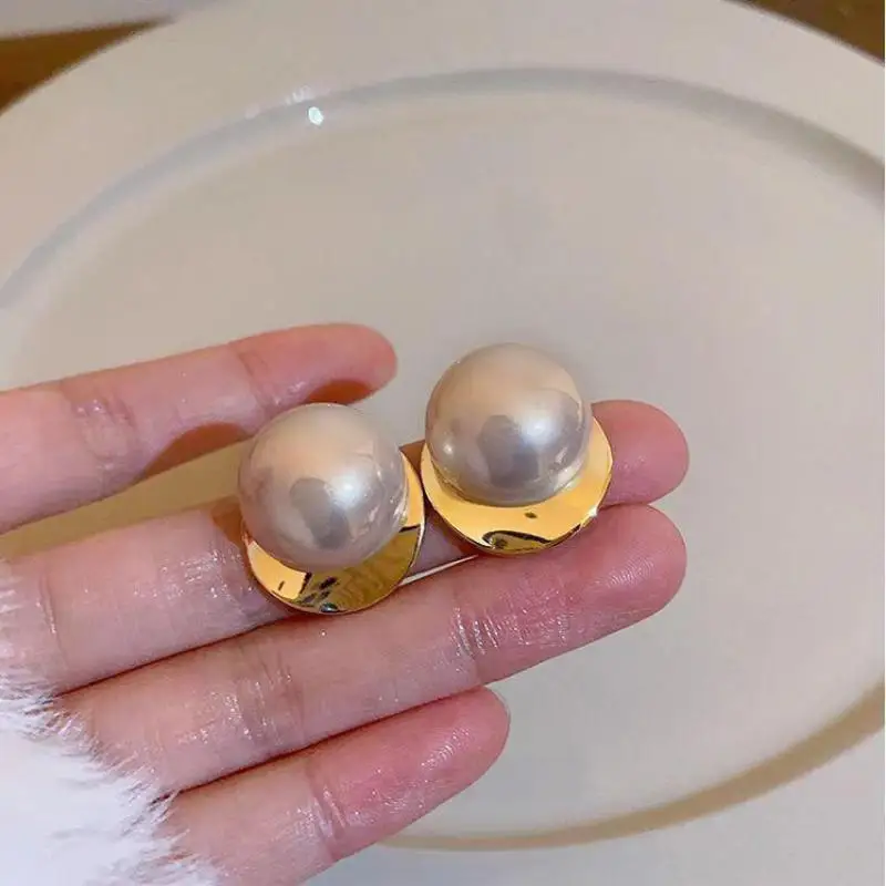 925 Silver Needle Exaggerated Large Pink Pearl Earrings For Women Jewelry 2024 Trending New Luxury Fashion Women's Stud Earrings