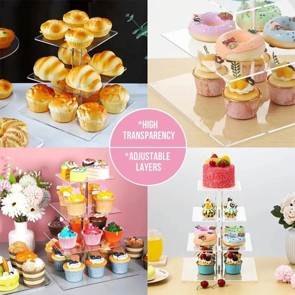 Clear Acrylic Cupcake Stand Detachable Design 3/4/5 Tier Cake Serving Rack Round Shape Decorative Cake Display Shelf