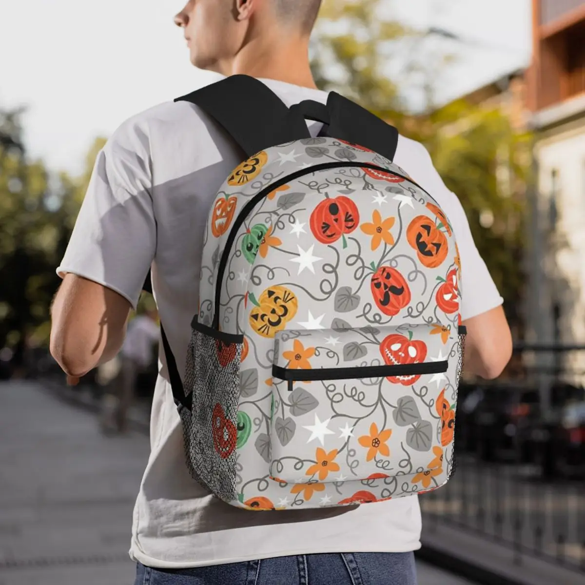 Halloween Pumpkin Witch Bat Castle Black Cat Backpack Student BookBag Children School Bag Computer Shoulder Bags for Boys Girls