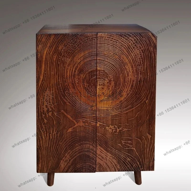 zj.Wabi Sandy Wind All Solid Wood Side Cabinet Middle Antique Partition Cabinet Retro New Chinese Villa Living Room Locker