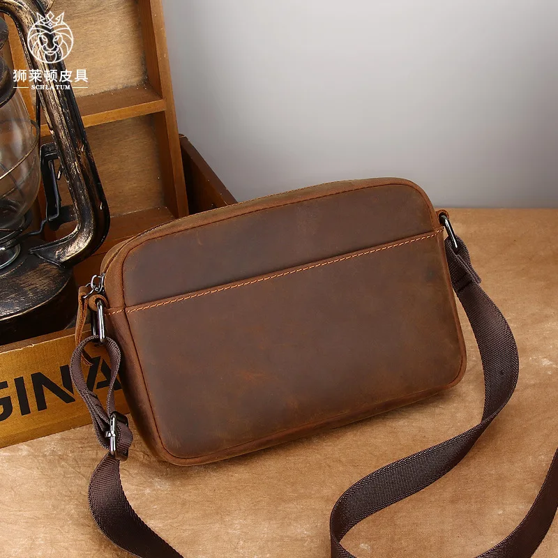 

Retro leather messenger bag men's niche Crazy Horse leather shoulder bag first layer cowhide fashionable simple versatile trend
