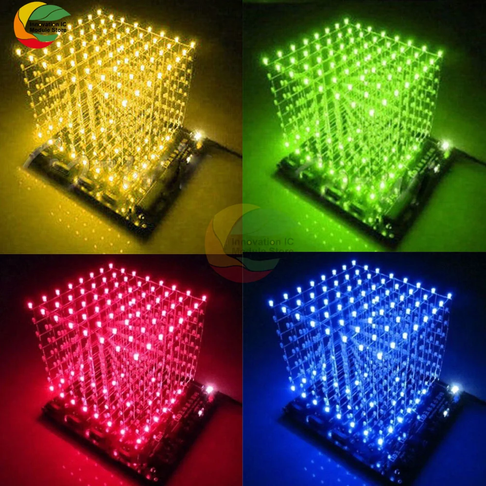 3D 8x8x8 컬러 라이트 큐브 DIY 키트 8x8x8mm Led 라이트 큐브 부품, 컴퓨터 음악 스펙트럼 마이크로 컨트롤러 전자 DIY 메이커 키트