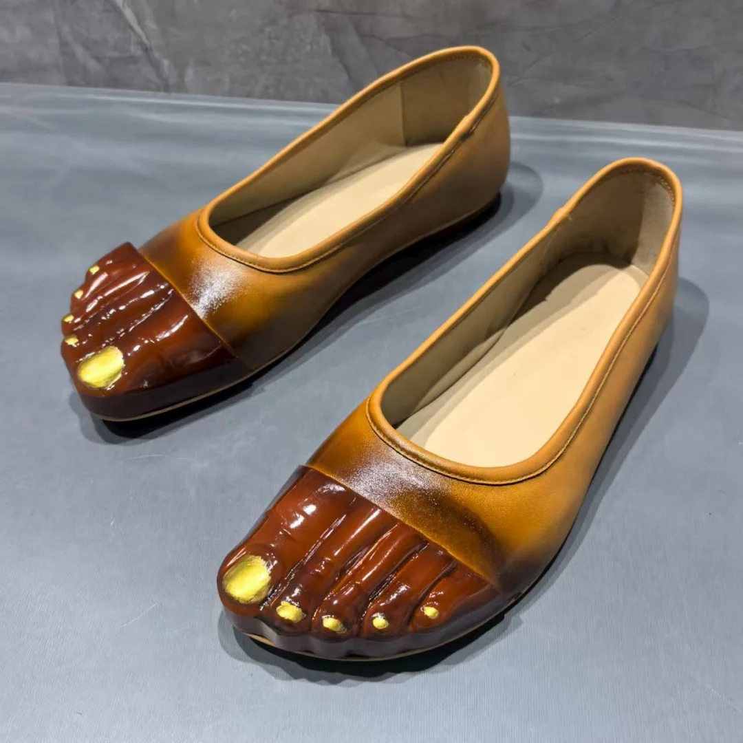 Zapatos individuales Tabi con punta abierta y cinco dedos para mujer, Mary Jane, marrón, naranja, colores frotados, suela plana, Zapatos sin cordones Para concisos