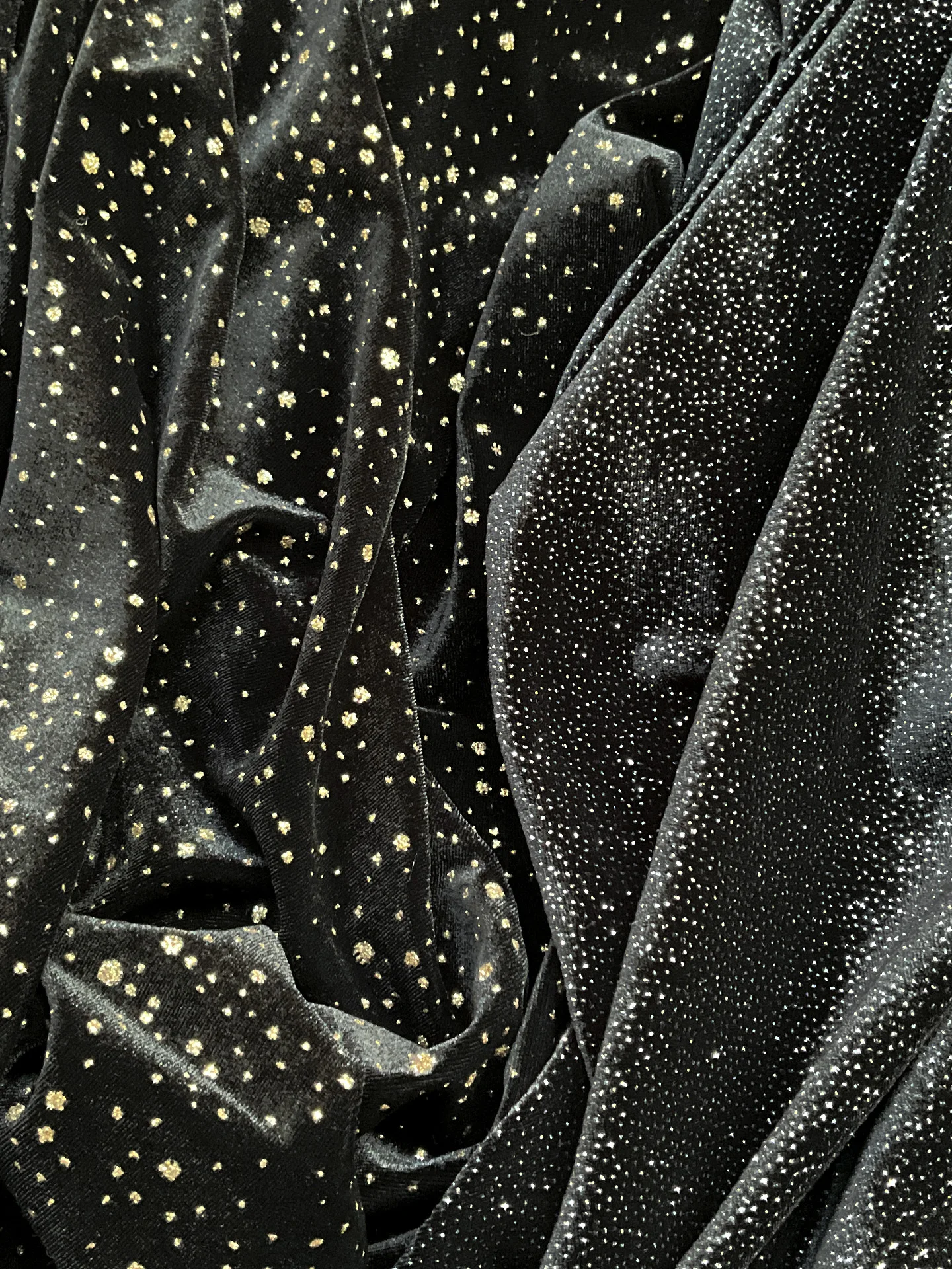 Sternenhimmel Goldfolierter Schwarzer Stretch-Samtstoff Luxuriöser Glitzer-Sternen-Stoff zum Nähen DIY Kleid Vorhang Polsterstoff – Detail 2
