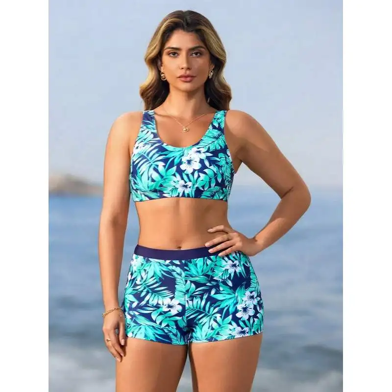 JEWELRY SEN Women 3‑Piece Rash Guard Swimsuit Tropical Floral Print Long Sleeve Zip‑Up Jacket Tankini Shorts Surf Swimwear - view 6
