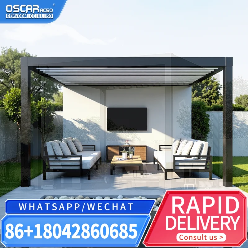 Louvered Gazebo Outdoor Shade Patio Roof Sun Shelter for Hotel Restaurant Resort pergola