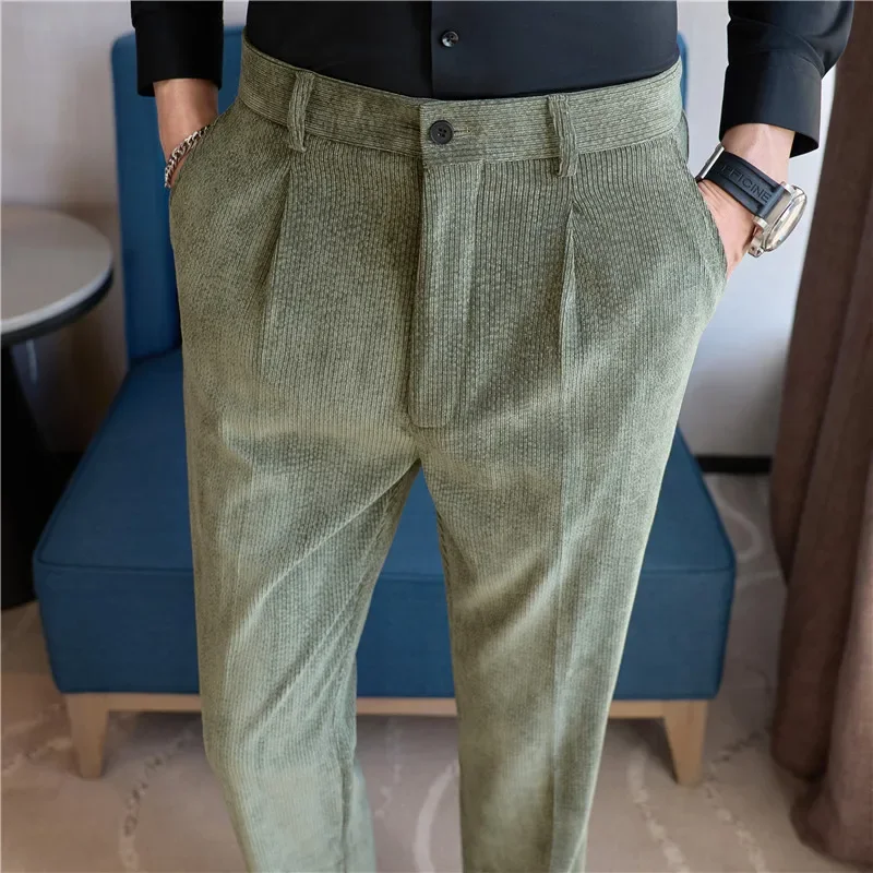 

Men Corduroy Boutique Formal Wear Suits Pants Male Wedding Dress Trousers Quality Men British Style Business Casual Suit Pants