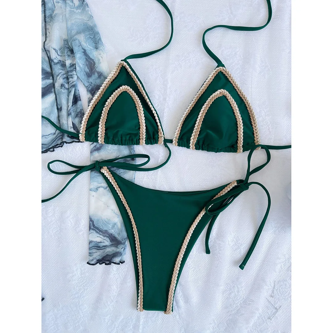 Sexy Splicing Neckholder-Bikini, brasilianischer Stil, Damen-Badeanzug, zweiteiliges Bikini-Set, Badebekleidung, Badeanzug, Damen-Bikini V4593G – Detail 26