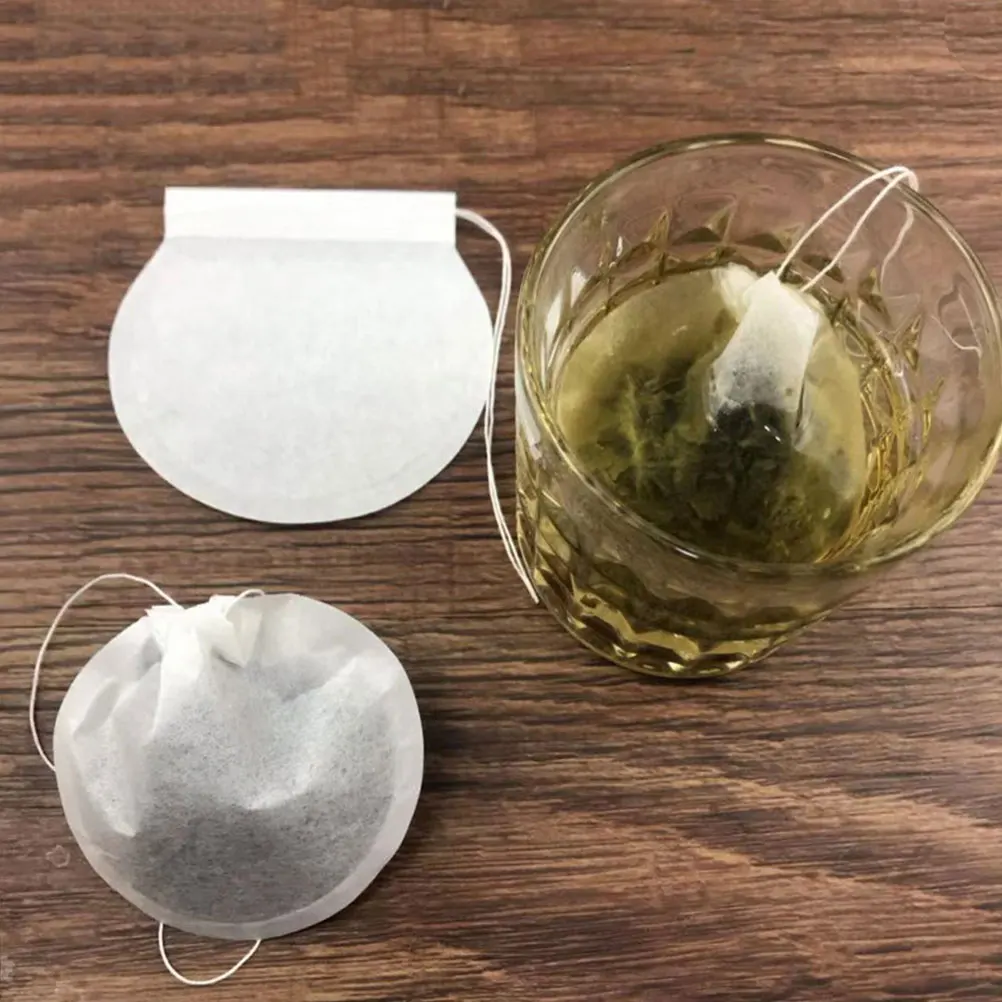 

100Pcs Disposable Tea Filter Bags Drawstring Design Thickened Pulp Material for Herbal Tea Coffee Spices Infuser Filtration
