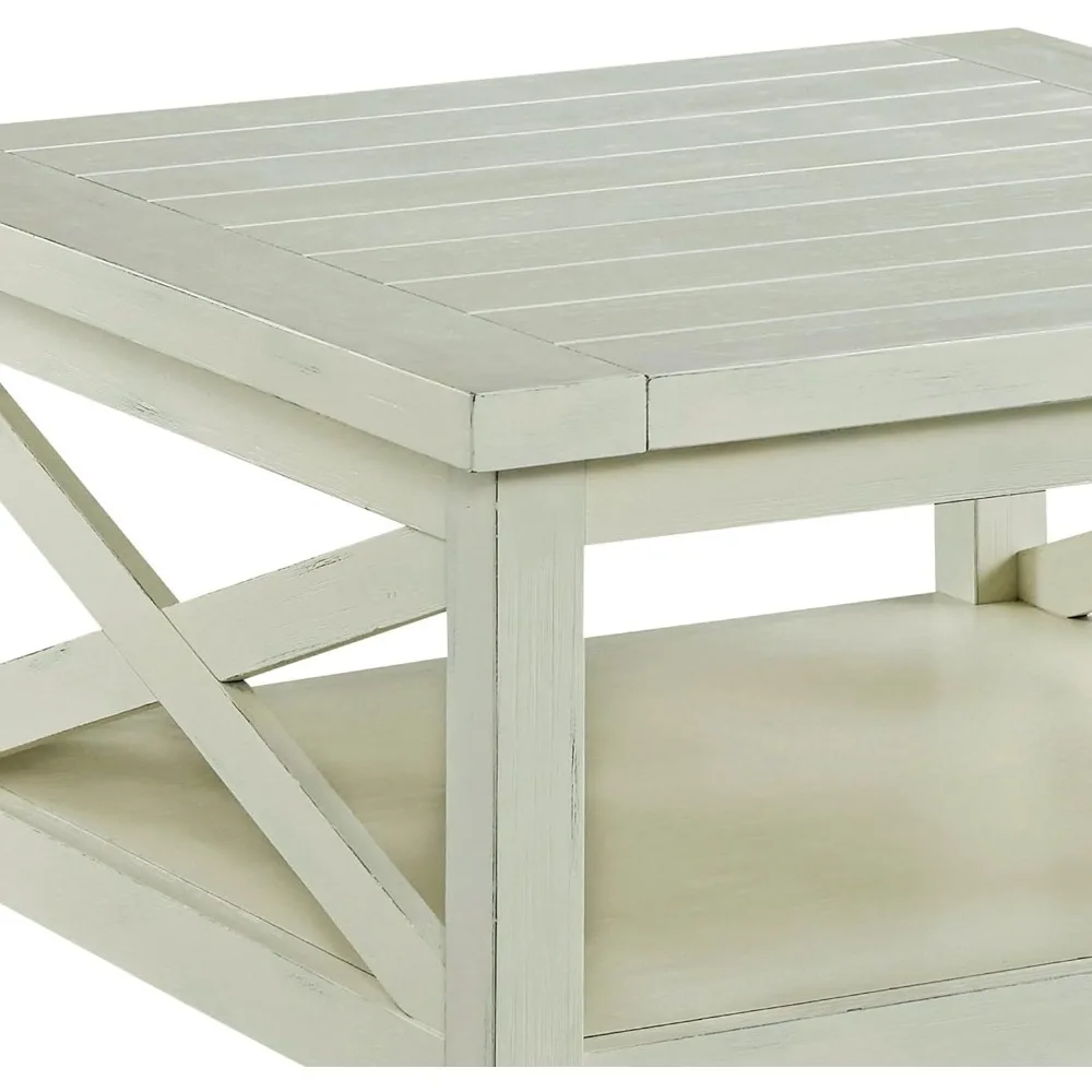 Mesa de café verde Seaside Cottage, estilo familiar, alta, 35,25 "Deep x 35,25" Wide x 18 ", frete grátis