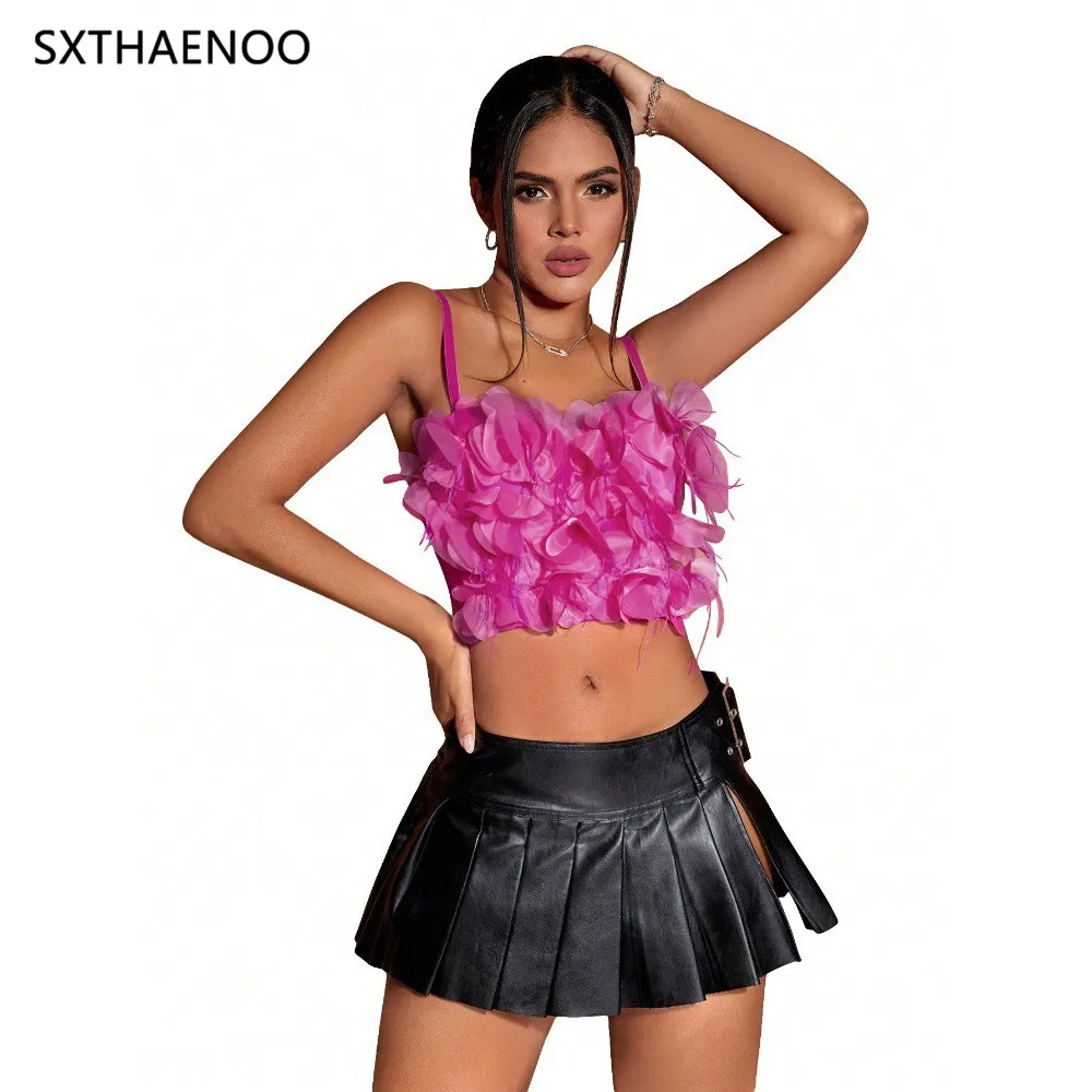 

SXTHAENOO 2024 Sexy Tight Rose Red Flower Crop Top Women Camis Night Club Party Corset Crop Top Streetwear Push Up Bustier Bra