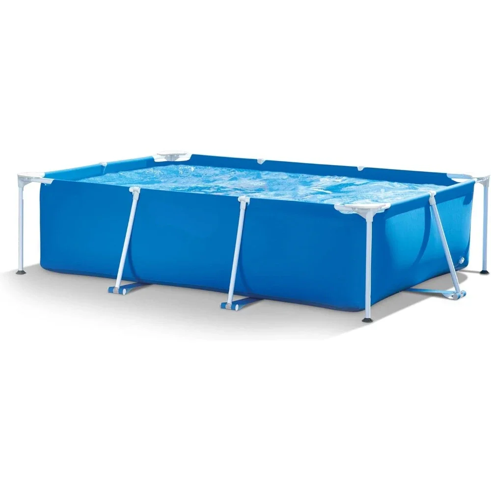 

9.8' x 79" x 29.5" Rectangular Frame Above Ground Outdoor Backyard Swimming Pool with Flow Control Valve for Quick Draining