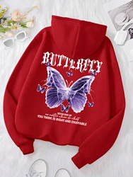 Beautiful Purple Butterfly Sweatshirt Men Fleece High Quality Hooded Simple Casual Hoodies Autumn Loose Oversized Streetwear