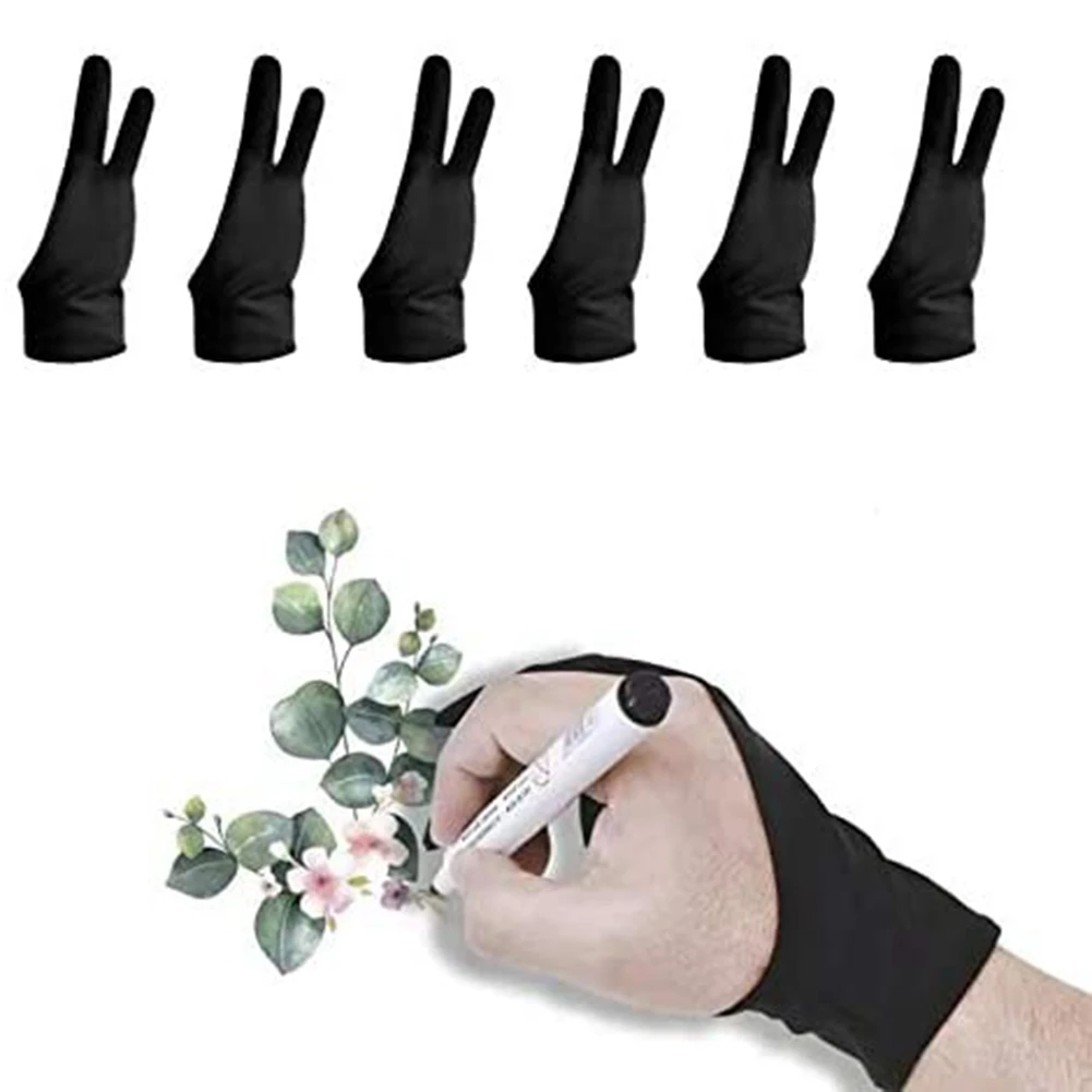 Two Finger Artist Glove 6PCS, Anti Smudge Drawing Glove for Graphic Tablet Painting Sketching Good (Medium)