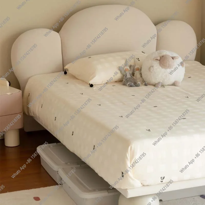 

MX Children's Fabric Bed Modern Simple Small Apartment Princess Bed Spot Solid Wood Soft Bag Technology Cloth 1.5 Meters Single