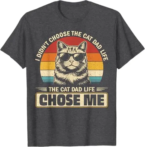 Ich habe nicht das Katzen-Vater-Leben ausgewählt, die Katze hat mich ausgewählt T-Shirt Y2k Kätzchen Vintage Sonnenuntergang Grafik Herrenkleidung Ehemann Papa Neuheit Geschenk – Detail 4