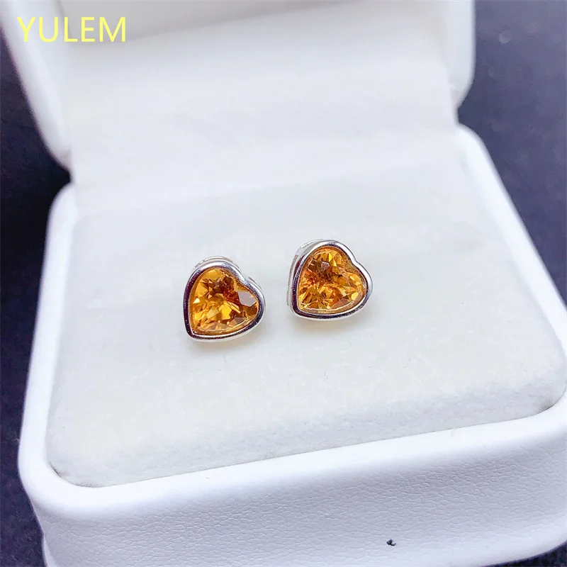 

Natural Citrine Earrings Female 925 Sterling Silver Plated 18K Gold Personalized Earrings