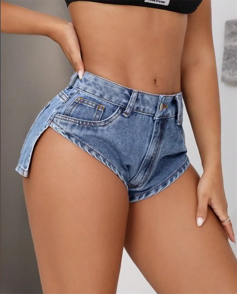 

Benuynffy Sexy Low Rise Denim Shorts Women's Summer Club Party Washed Shorts Fashion Streetwear Pockets Zipper fly Jean Shorts