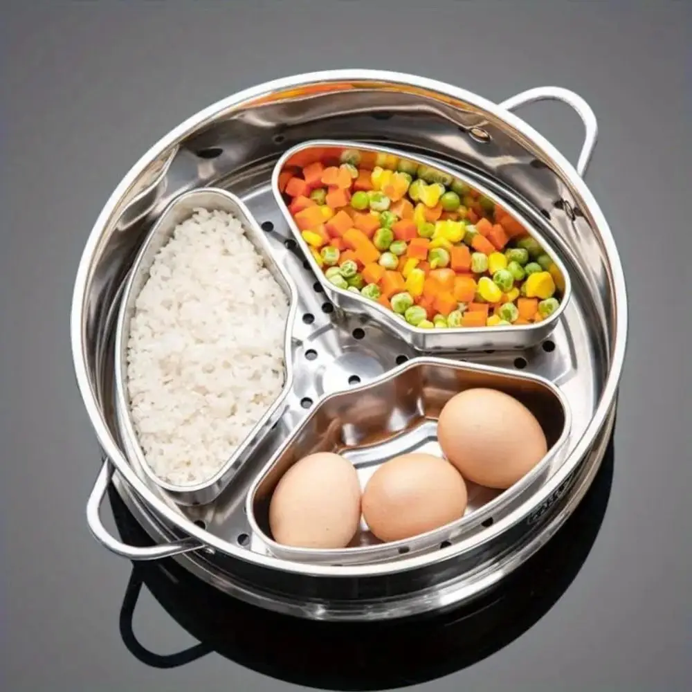 

3PCS Stainless Steel Fan-shaped Steaming Grid Serviceable Beautiful Divided Steaming Plate Solid Rice Cooker Steaming Bowl