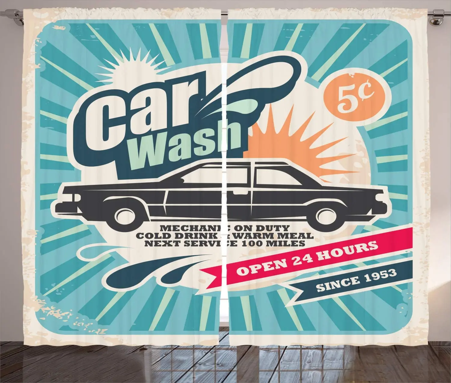 Ретро-занавески ретро Автомойка постер для ремонта авто с надписью Стиль Искусство в винтажном цвете классический дизайн окно