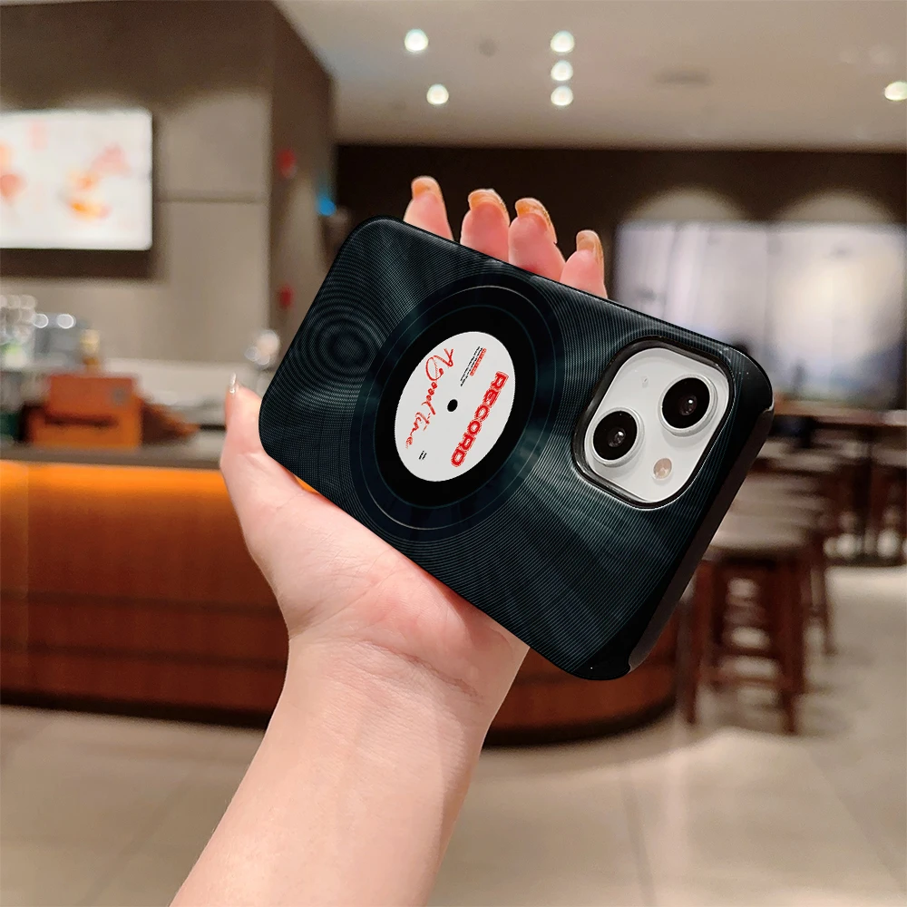 Stylish Double Layers Shell Disc Phone Case For iPhone 14 15 Pro Max Plus Back Phone Cover For 13 12 11 Pro  Max MINI image 3