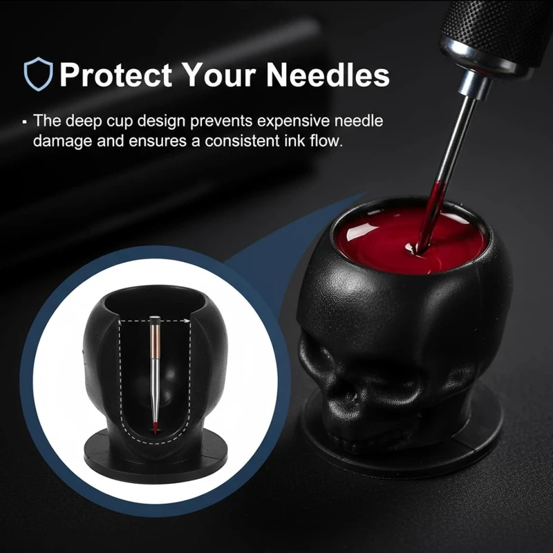 

Tattoo Ink Cups with Base - 200pc Skull Design Tattoo Ink Caps Self-Standing Containers for Ink & Permanent Makeup Reusable Set