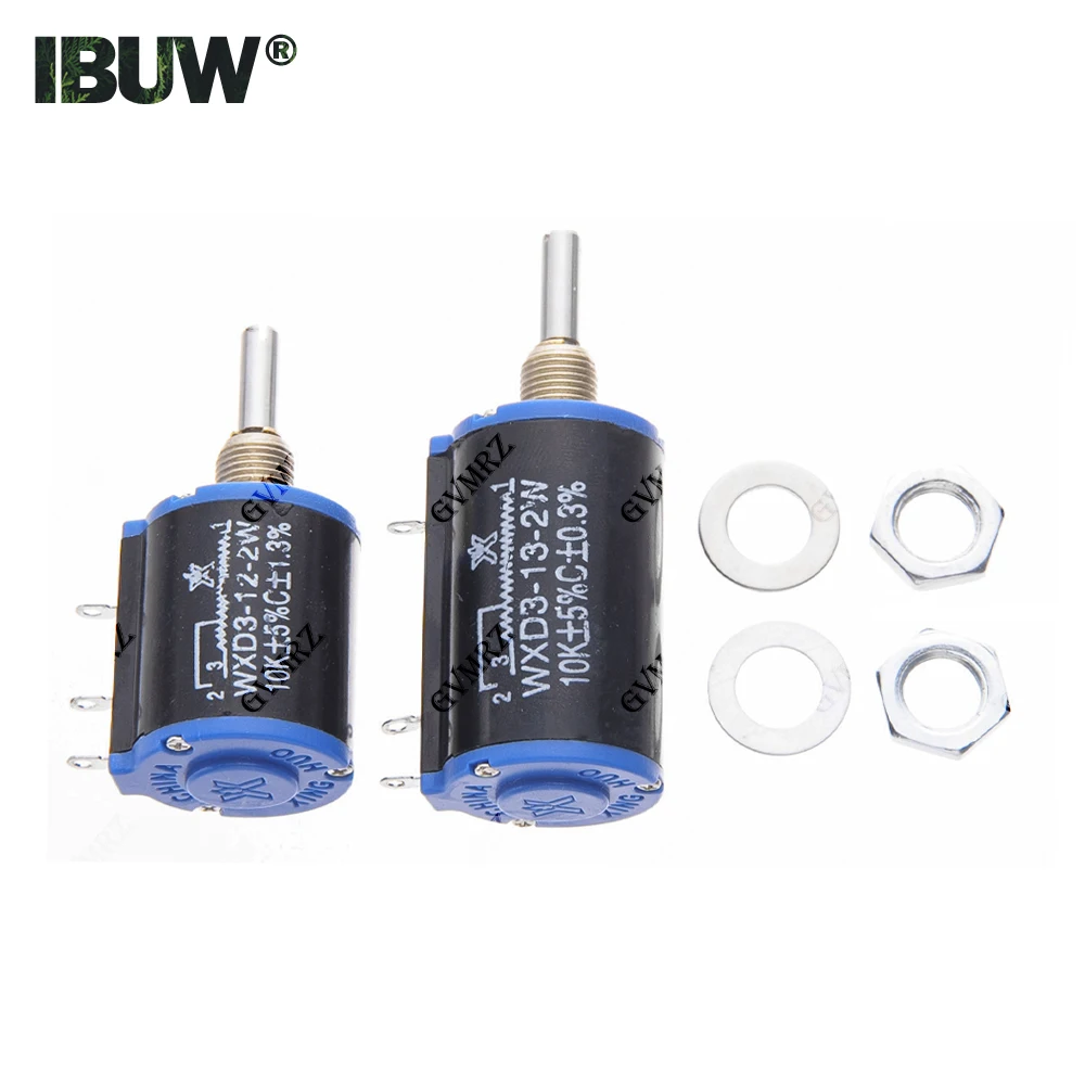 WXD3-12/WXD3-13 2W Multi-Turn Wirewound Potentiometer - Precision Adjustable Resistor with Mounting Nuts & Washers