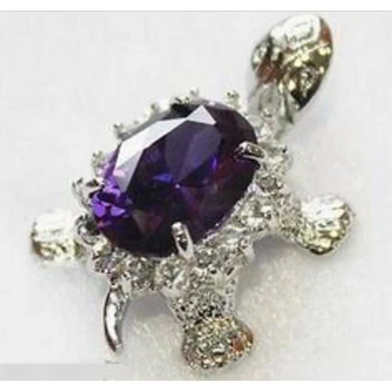 New Charming Purple amethyst silver turtle pendant Necklaces