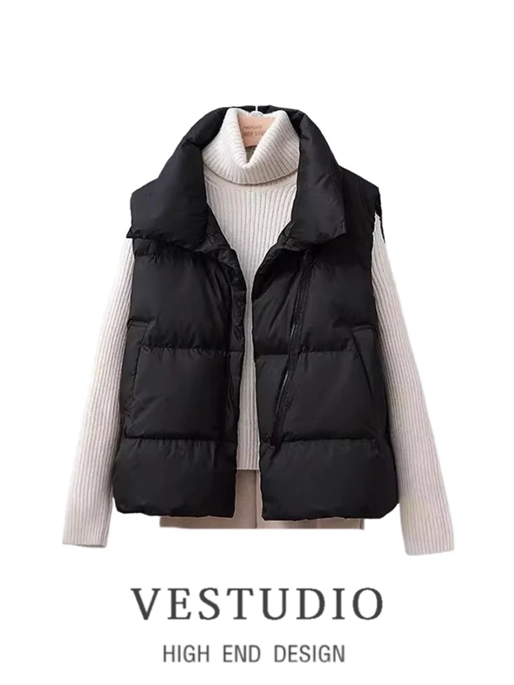 

Fashionable Winter Women's Loose down Cotton Vest Brand Buckle All-Match Short Style Zipper Closure Color Outerwear