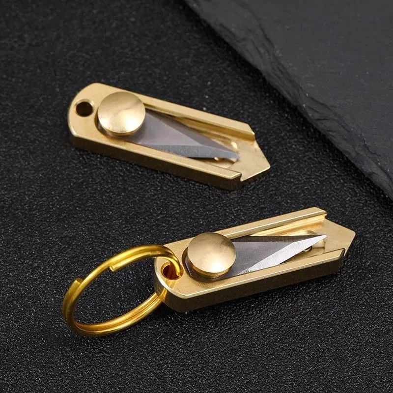 Portable Keychain Mini Brass Push Knife Keychain Pendant Unpacking Express Opener Outdoor Camping Tool Mini Knife Key Ring