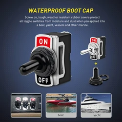 Heavy Duty Rocker Toggle 2Pin 15A 250V 20A 125V Car Boat Rocker Toggle Switch Metal Waterproof Boot Cap Cover for Auto Car Boat