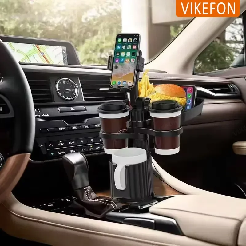 

Multi-functional Car Double Drink Cup Mobile Phone Holder Navigation Support Snacks Coffee Storage Rack in Car for Cell Phones