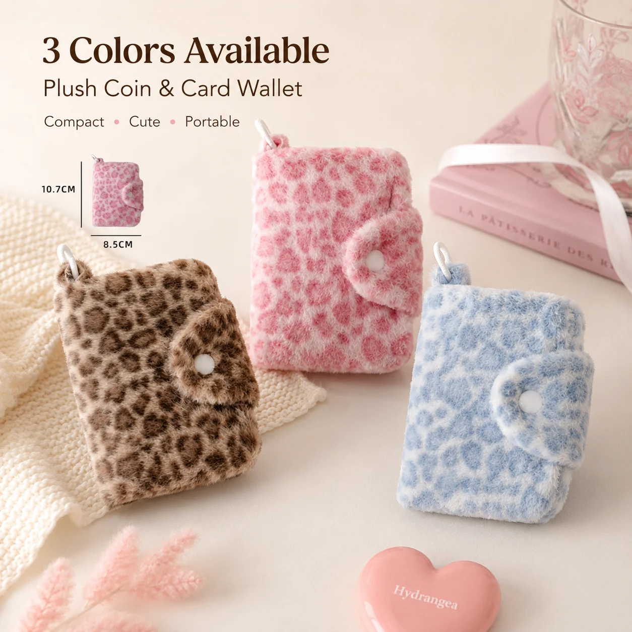 Winter Fluffy Leopard Print Coin Purse Snap Button Girls Card Holder Keychain Earphone Storage Bag