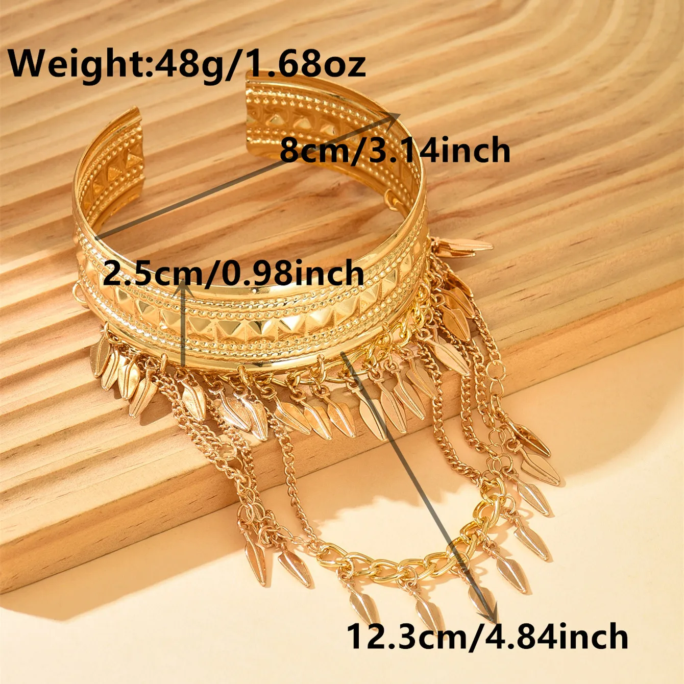 Vintage Tribal Gold Arm Cuff Fringe Tassel Chain Design Ethnic Upper Arm Bracelet For Bridal - view 3