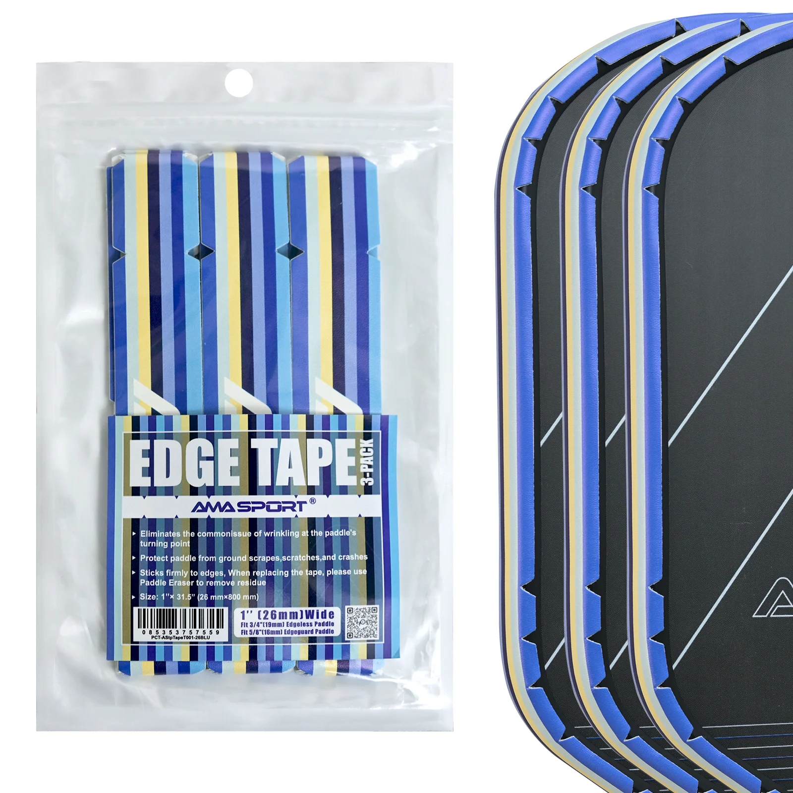 AMA SPORT Pickleball Racket Protective Tape 16mm Paddles Color Stripes  Racket Edge Protective Tape No Wrinkling