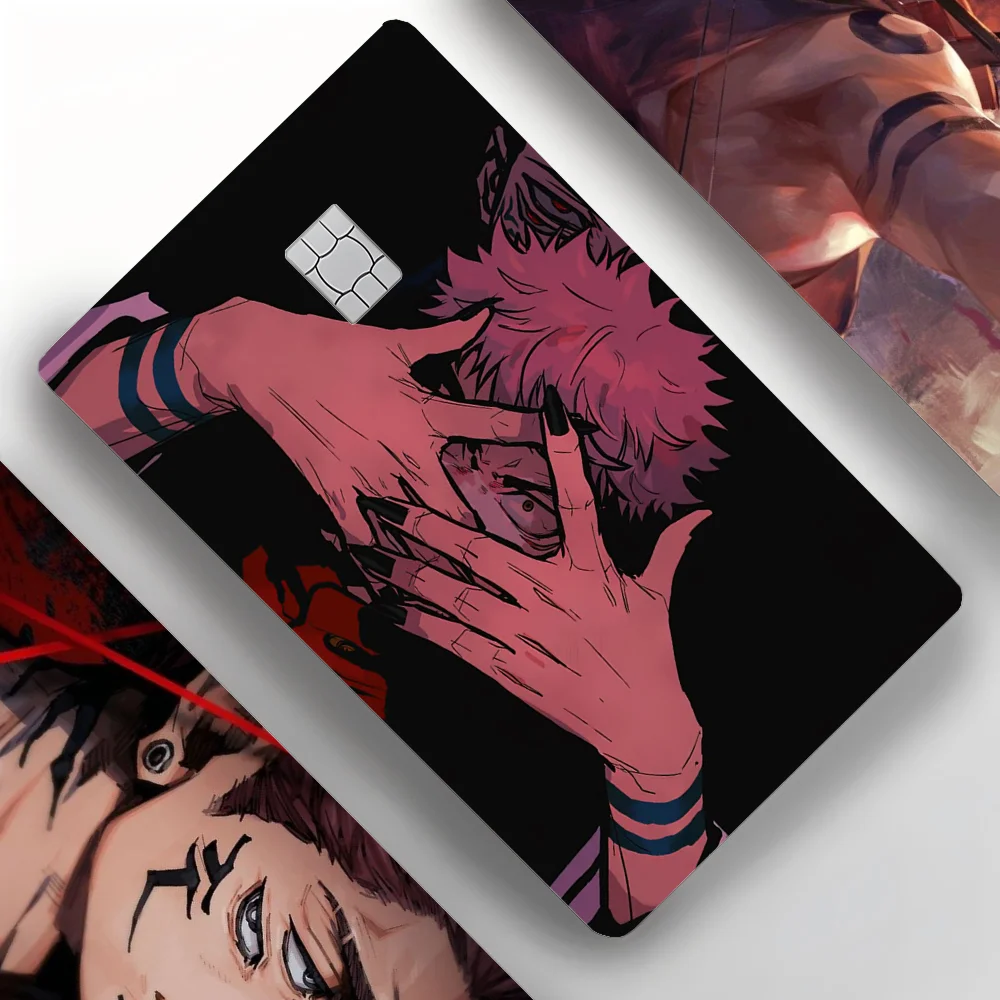 Anime Sukuna Card Stickers 4pcs PVC Credit Card Skin Stickers Removable Self-adhesive Protective Film