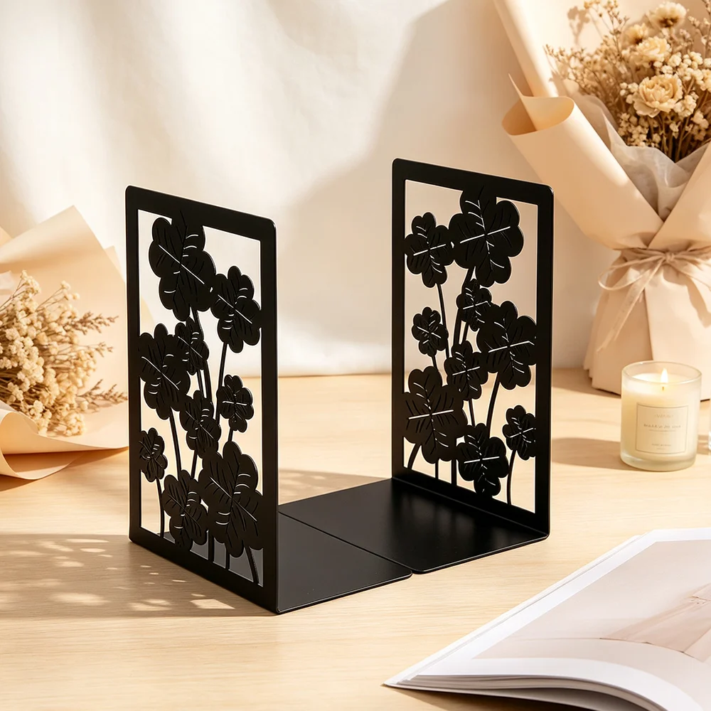 Floral Metal Bookends, Decorative Book Holders for Reading Lovers, Home Library & Office Shelves, Housewarming Gift