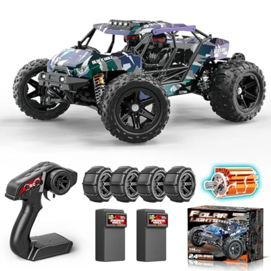 

RC Cars for Adults: 40+ kph 4x4 Offroad Waterproof Electric High-Speed All-Terrain Vehicle with 2×1300mAh Batteries 2 Tire Sets
