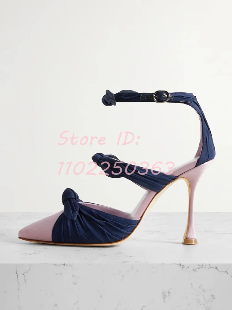 Satin Buckle Back Strap Stilettos Sandals Suede Pointed Toe Butterfly-knot Thin High Heels Pumps 2024 Lady Elegant Dress Shoes