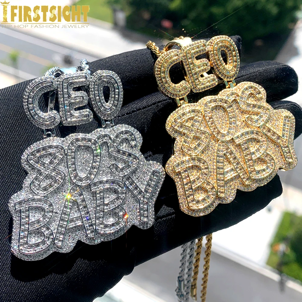 

Новый Iced Out Letters 80S CEO Baby кулон ожерелье серебряного цвета Bling CZ циркон Шарм мужские женские ювелирные изделия в стиле хип-хоп