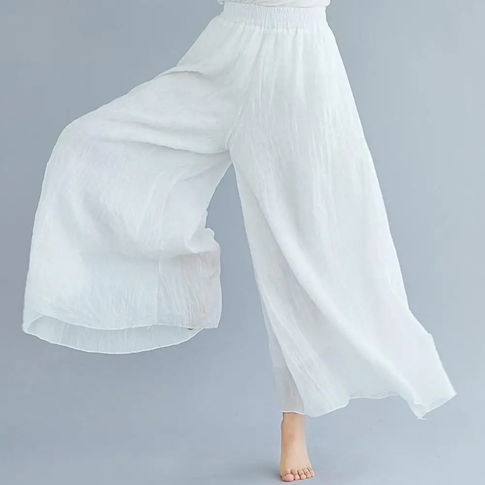 

Women's New White Culottes Women Summer Thin Ice Silk Fairy Skirt Pants Pleated Casual High Waist Drape Loose Wide Leg Pants