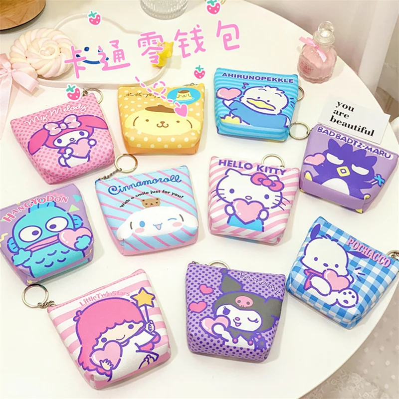 2023 New Sanrio Wallet Kawaii Hello Kitty My Melody Coin Purse Anime Cinnamoroll Pompom Purin Cute Children Toys Pu Purse Boys