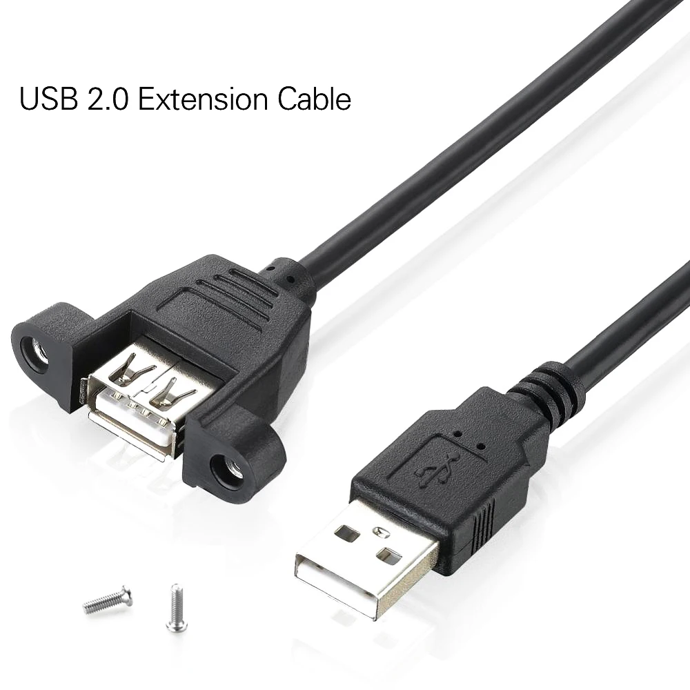 0.3m-2m USB 2.0 Male-to-Female Extension Cable With Panel Mounting Screw Holes To Fix Industrial Control Chassis Adapter