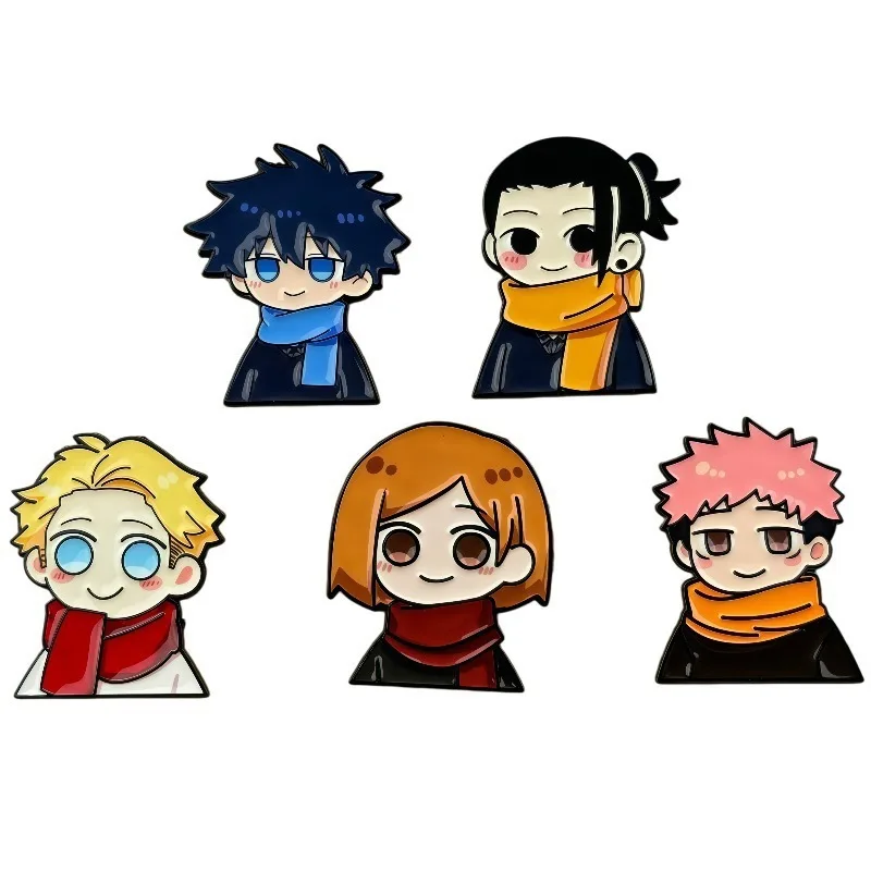 5Pcs Jujutsu Kaisen Enamel Pins Yuji Megumi Nobara Gojo Geto Scarf Brooches Anime Badges for Backpack Lapel Fans Gift