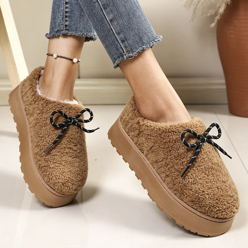 Plus Size Thick Bottom Plush Snow Boots Women Comfy Non Slip Platform Cotton Padded Shoes Woman Thicken Fleece Warm Short Bootie