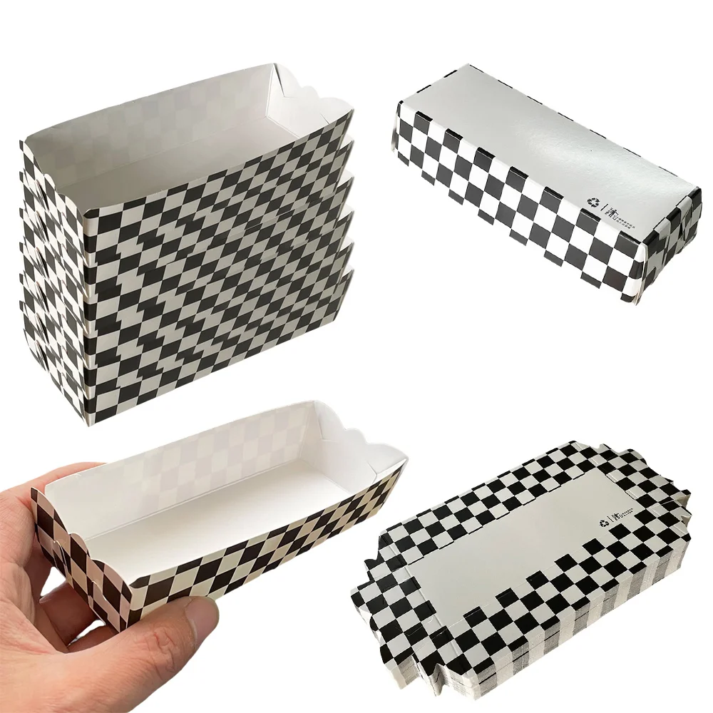 24 PCS Checkered Food Boxes Paper Snack Trays Racing Flag Disposable Food Holders Popcorn Boxe Race Car Birthday Party Supplies