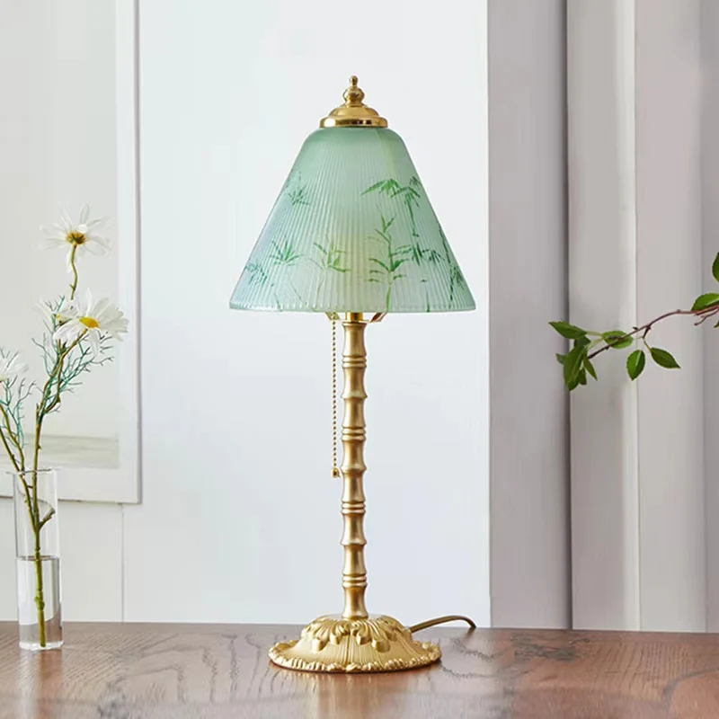 

Зеленый бамбук, креативная ретро, ручная роспись, стеклянная настольная лампа, новая атмосфера в китайском стиле, спальня, настроение, старая Шанхайская прикроватная лампа